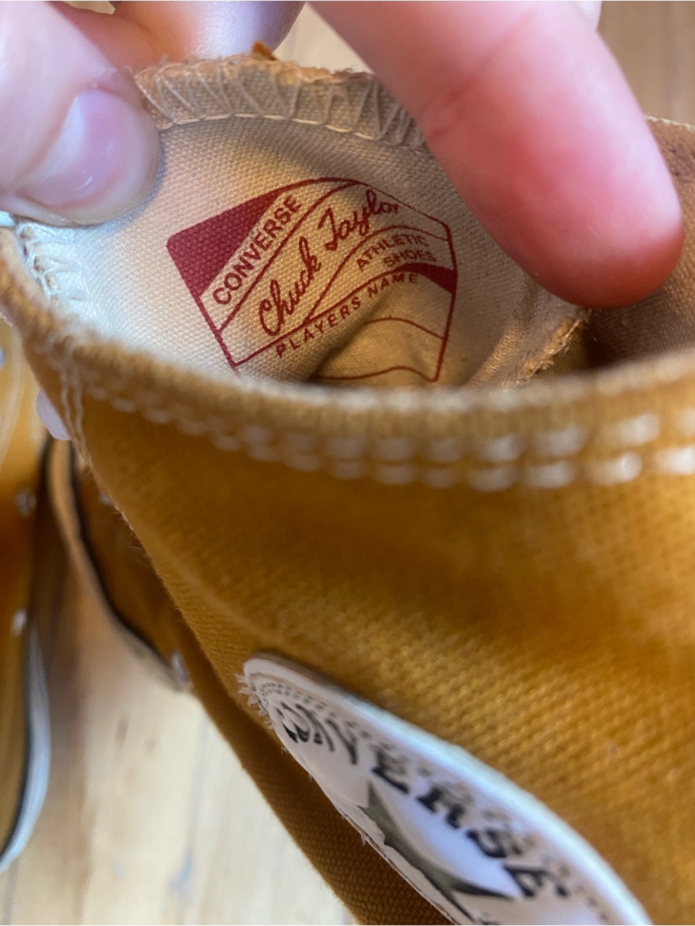 Converse High-Top Sneakers in Mustard Yellow with White Accents - Picture 9 of 10